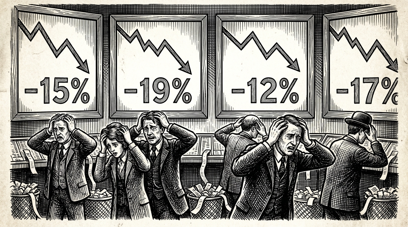 股市暴跌：交易员面对下跌的行情屏